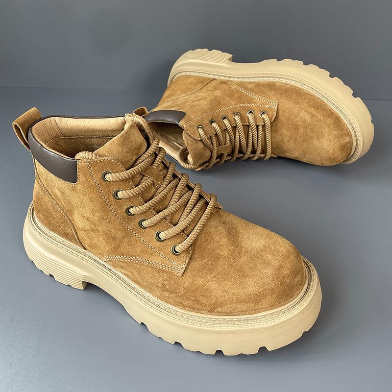 

Men s shoes autumn and winter new cowhide British retro thick-soled high-top leather casual tooling rhubarb Martin boots 38