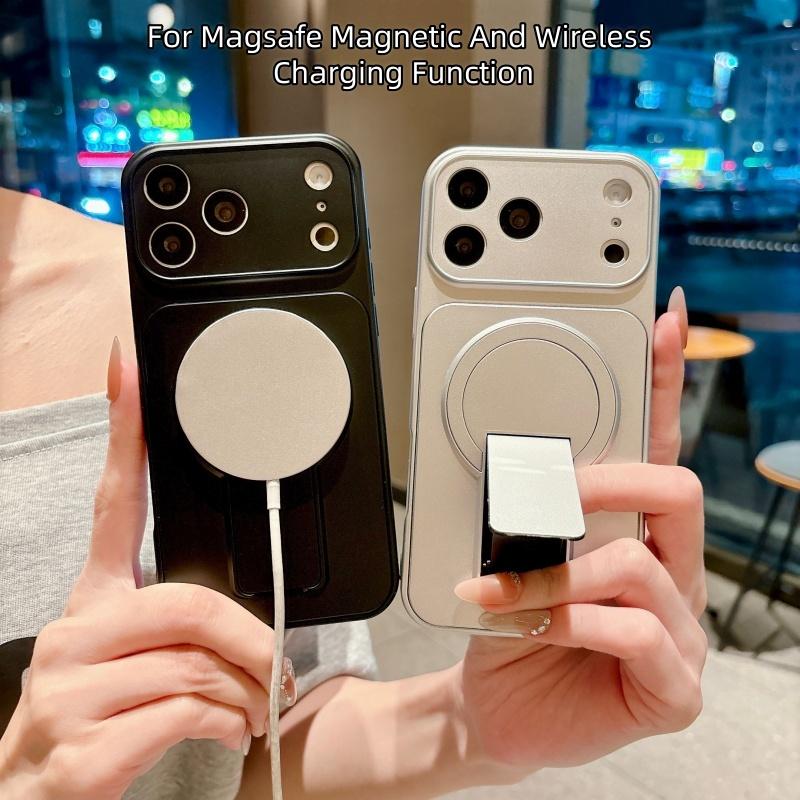 For Magsafe Magnetic Luxury Folding Stand Matte Phone Case For iPhone Air 17 16 E 15 14 Plus 13 12 17 Pro Max Lens Protect Cover
