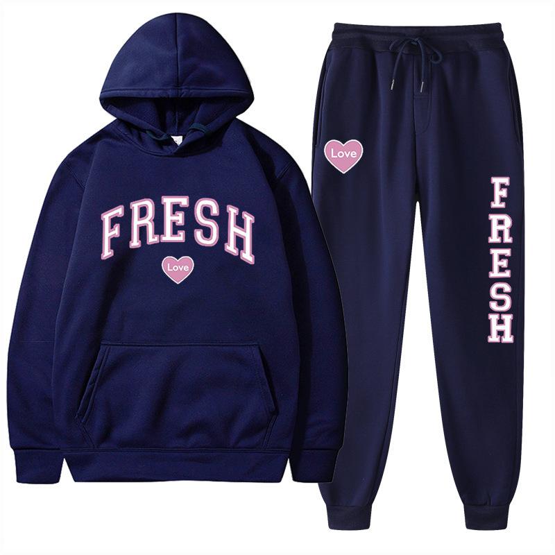 European Size Plus Fashion Printed Sweater Autumn and Winter Fleece Warm Hoodie Casual Sports Women's Suit