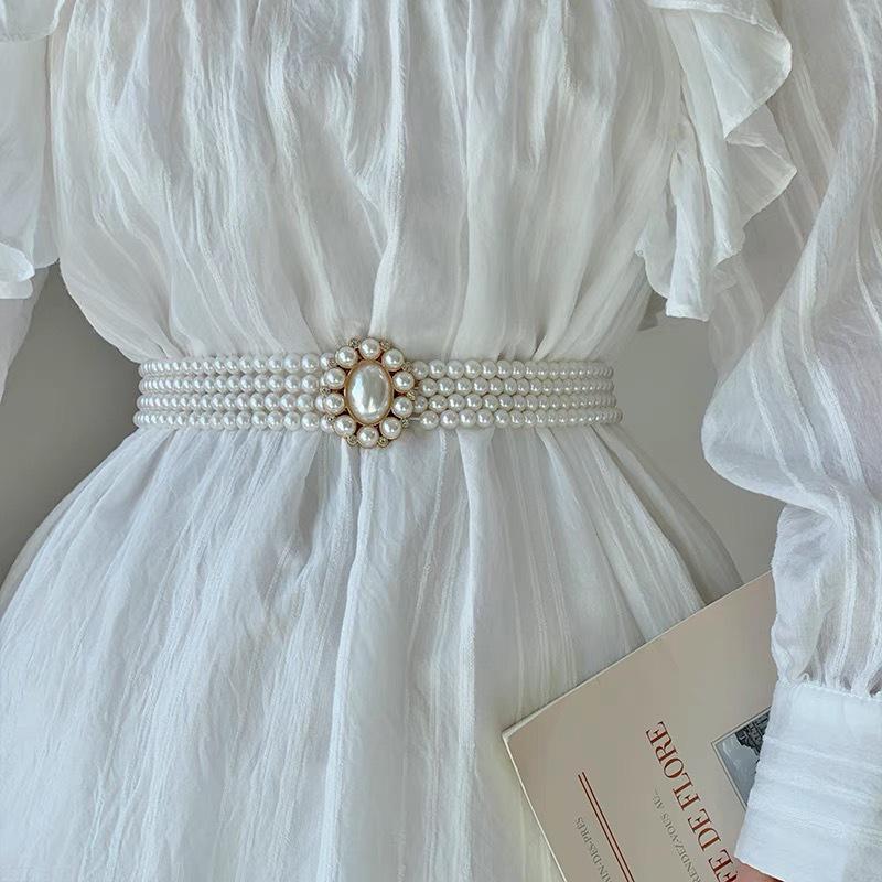 Women's Korean Style Pearl & Rhinestone Elastic Waistband for Dresses and Sweaters