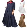 Summer Vacation Maxi Dress for Women V Neck Long Sleeve Solid Color with Ruffle Stitching and Pleated Hem