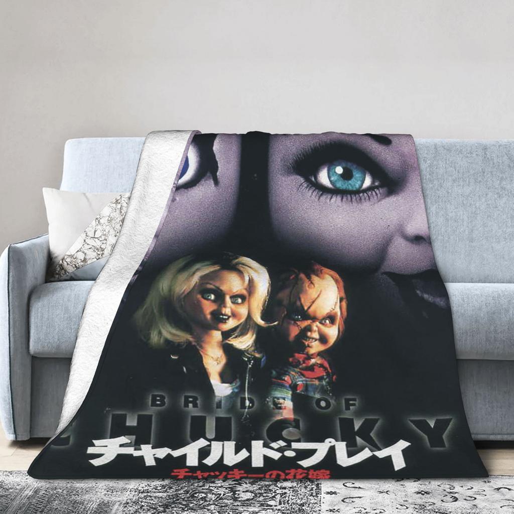 Chucky Horror Movie Knitted Blanket Childs Play Halloween Fuzzy Throw Blanket Home Couch Personalised Soft Warm Bedspread
