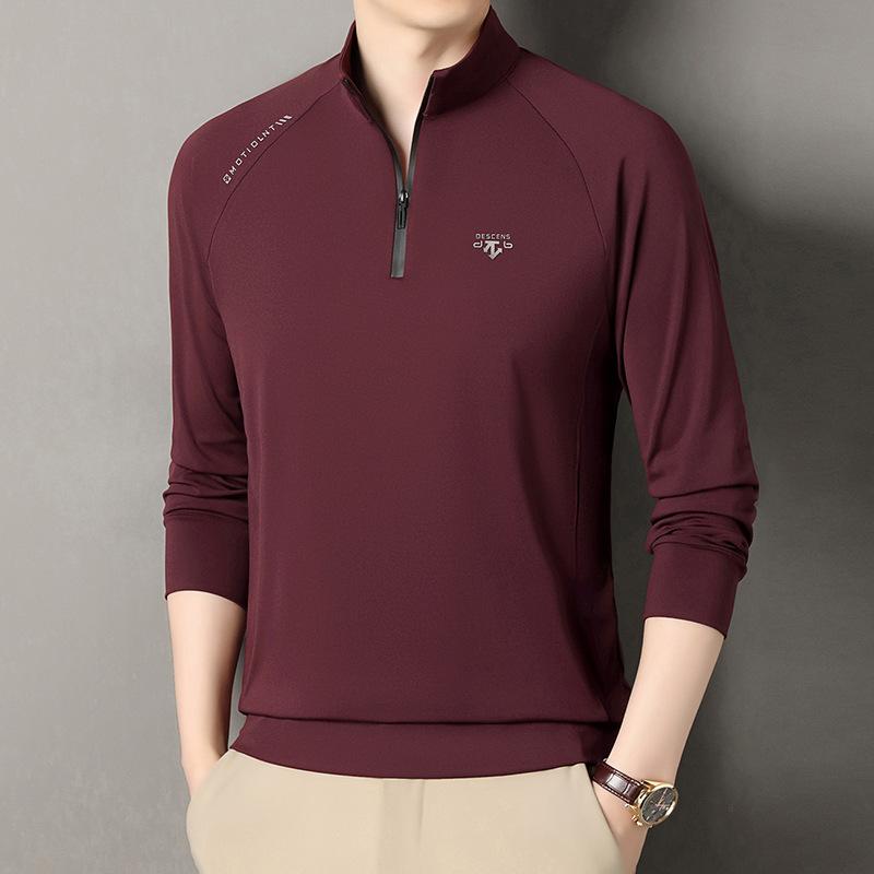 Premium Reißverschluss Stehkragen Herren Langarm T-Shirt Bedrucktes Lässiges Sport-Poloshirt Und Badezimmerkleidung