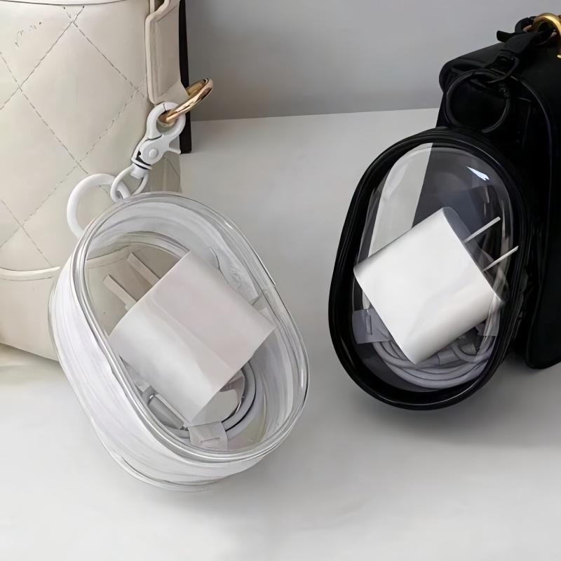 1pc Portable Mini Transparent Zipper Storage Bag, Compact Multifunctional Storage Bag, Headphone and Charger Case with Keychain