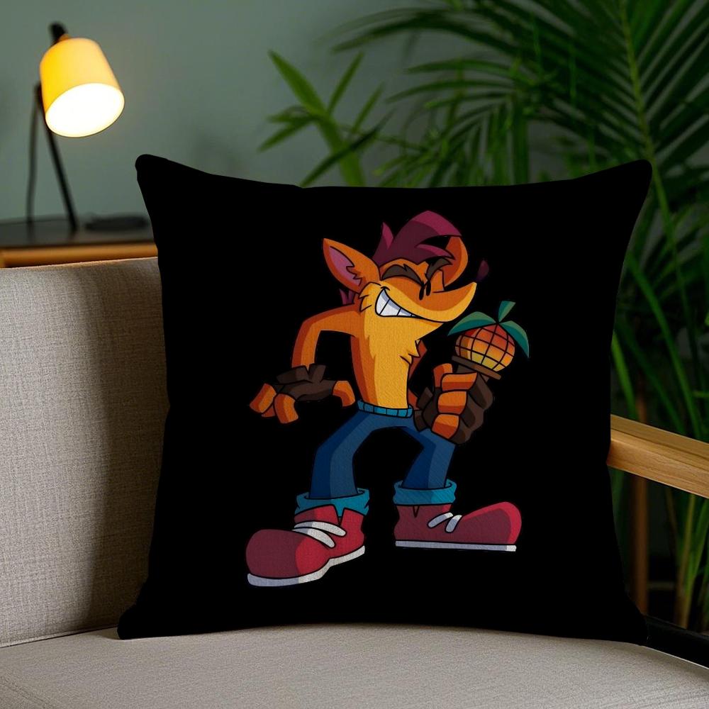 C-Crash B-Bandicoot Cushion Cover Plush Fabric Soft Double-Sided Printed Invisible Zipper Sofa Pillow Case Home Decor