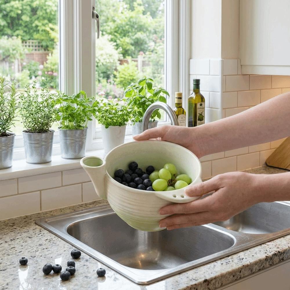 Large Capacity Ceramic Berry Washer Self-Rotating Fruit Cleaner Easy To Clean