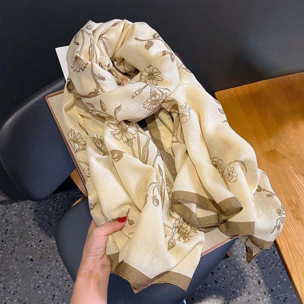 Bird Patterned Thin Large Shawl Breathable Sunscreen Headscarf Fashion Women Floral Scarf  Vacation