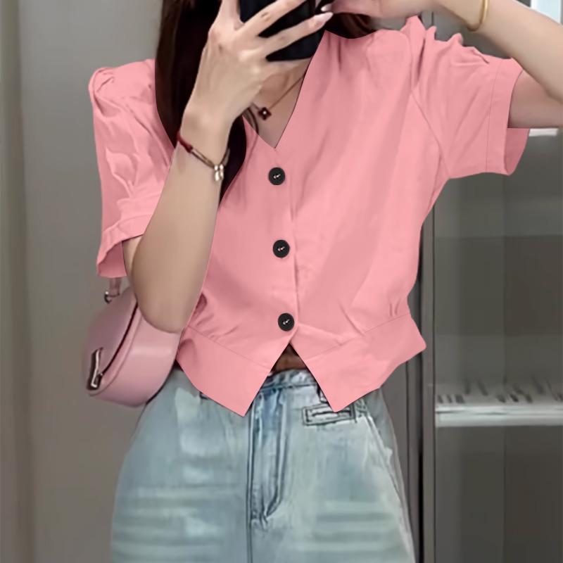 ZANZEA Women Casual V-Neck Solid Color Summer Short Sleeve Blouse