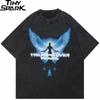 Hip Hop 2025 Retro Washed Black T-Shirt Streetwear Vintage Graphic Angel T Shirt Cotton Unisex Tshirt Men Tops Tees Hipster