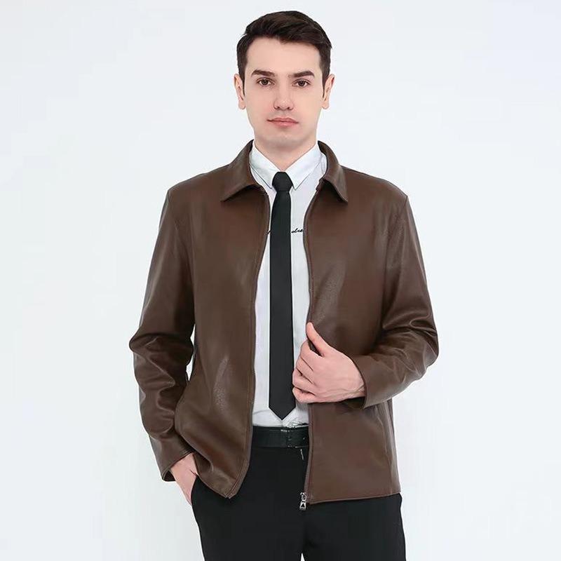 

Кожаная куртка мужская кожаная куртка стойка воротник для пап среднего возраста одежда новый весенне-осенний тонкий стиль 3XL