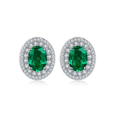 New Design Exquisite Unique 925 Sterling Silver Green Lab Grown Emerald Earring Wedding Jewelry