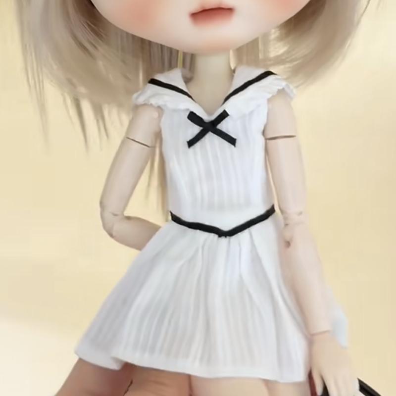 

DLBell Модная одежда для Blythe Белое платье без рукавов в студенческом стиле Мини-платья для вечеринок для кукол Blythe OB24 Pullip 1/6 Комплект only 1Pcs Dress