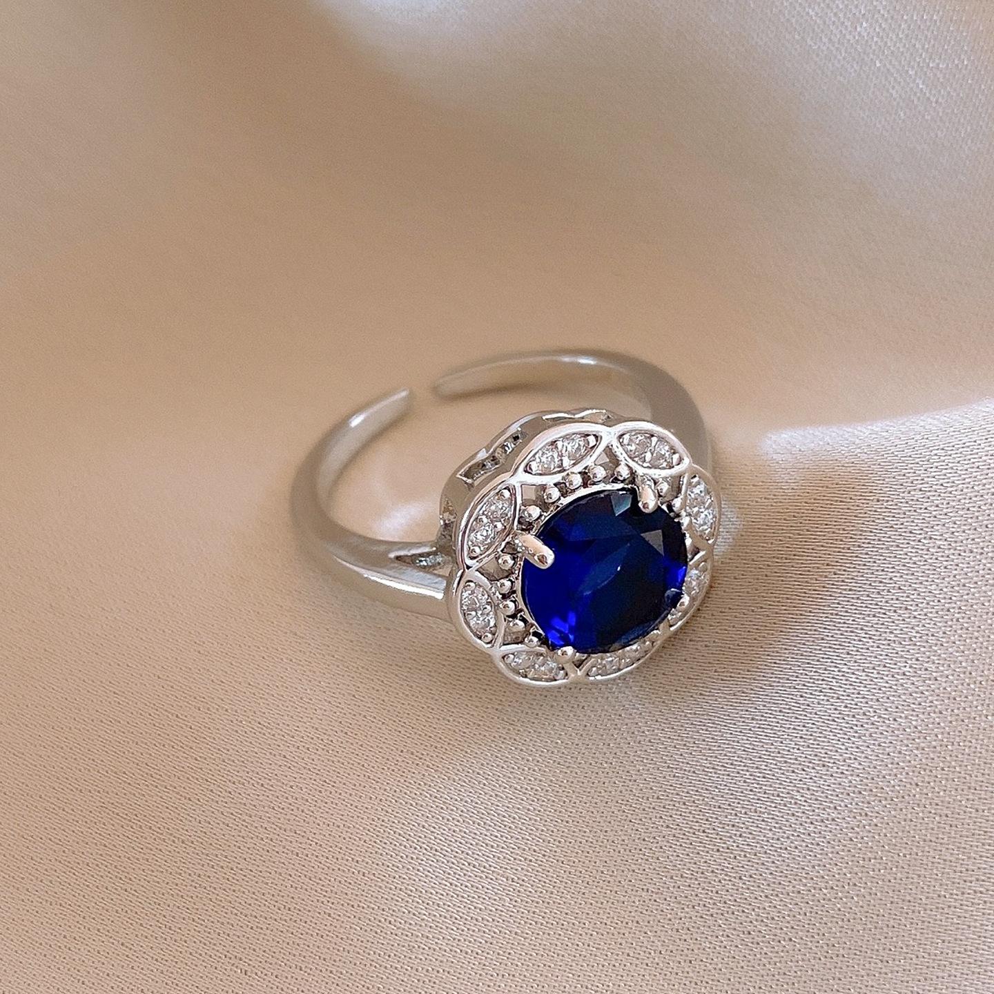 European and American super flash zircon flower opening ring ring simple temperament jewelry women