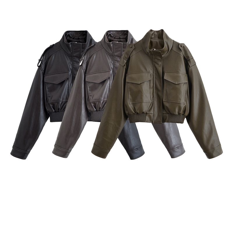 Kaslead New Arrival Women's Clothing Fashion Style Minimalist Retro Workwear Leather Jacket Coat 4749701