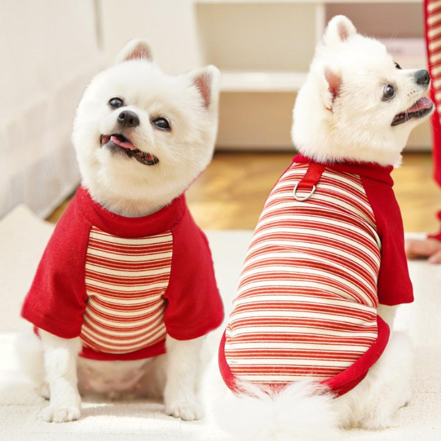Autumn Winter Pet Clothes Dog Cat Striped Base Layer Shirt Warm Outfit with Leash Ring for Small Dogs Teddy Bichon
