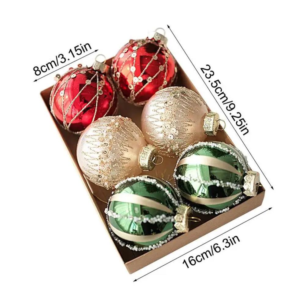 Christmas Tree Decoration Set 6 Plastic Baubles with Hanging Strings for Trees Tables and Event Display 8cm Size