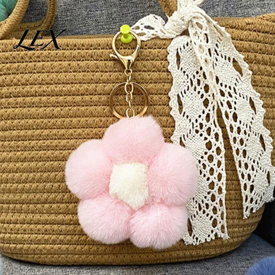 Women Bag Charm Plush Flower Keychain for Handbags, Five-petal Charm, Fluffy Backpack Hanging Accessory Soft