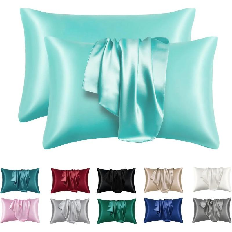 

2pcs Satin Silk Pillowcase for Hair and Skin, Coral Pillow Cases Standard Size Set of Super Soft Pillow Case 50x66cm небо синє кольору
