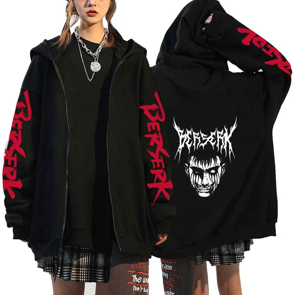 Cosplay Berserk Guts Anime Hoodies Harajuku Autumn Jackets Casual Zipper Coats Unisex Hooded Cartoon Printed Sweatshirts Hip Hop Hoody Streetwear