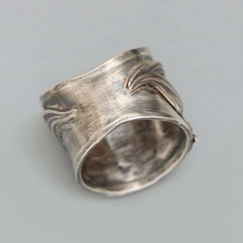 Huajie Antiksilber Farbe Blume Verpackung Damen Retro Breite Ringe Klassisch Party Damen Trend