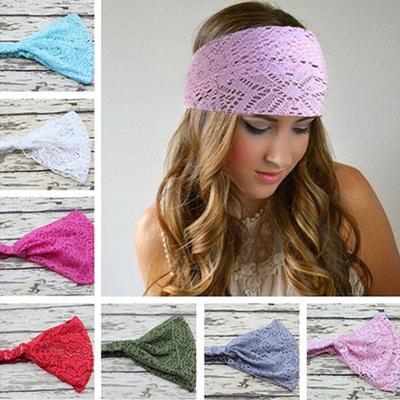 Diadema de encaje ancha elástica a la moda para niña, turbante, bandana, banda para el cabello
