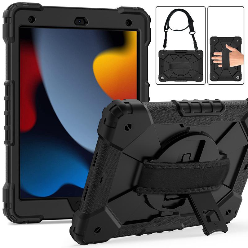 iPad 10.2 Contrast Shoulder Strap Case: 360° Rotating, Dual-Layer, Silicone Protective Cover for iPad 9/8/7