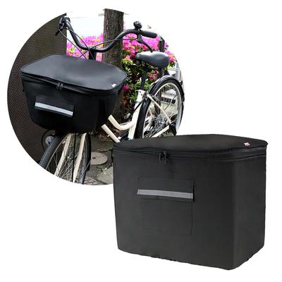 Bicyklový košík Vodotesný so sťahovacou šnúrkou, s vreckami a reflexnými pásikmi, Dvojúrovňový kryt, Čierny, TS-100BK, & Vodoodpudivý, Uzatváranie, Dvojité otváranie,