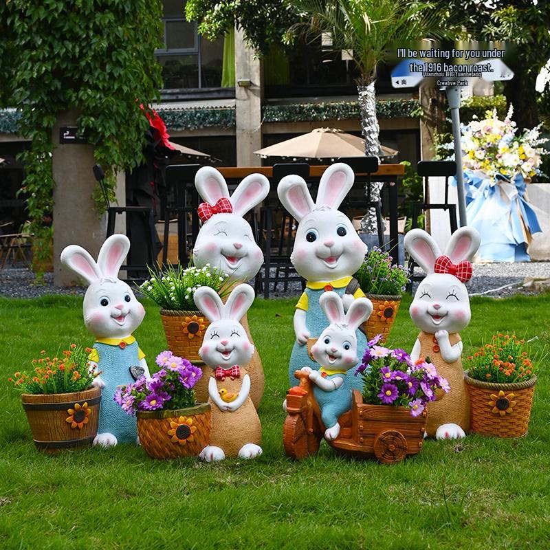 Outdoor Cartoon Rabbit Garden Decoration - Animal Flower Pot Sculpture for Kindergartens and Courtyards