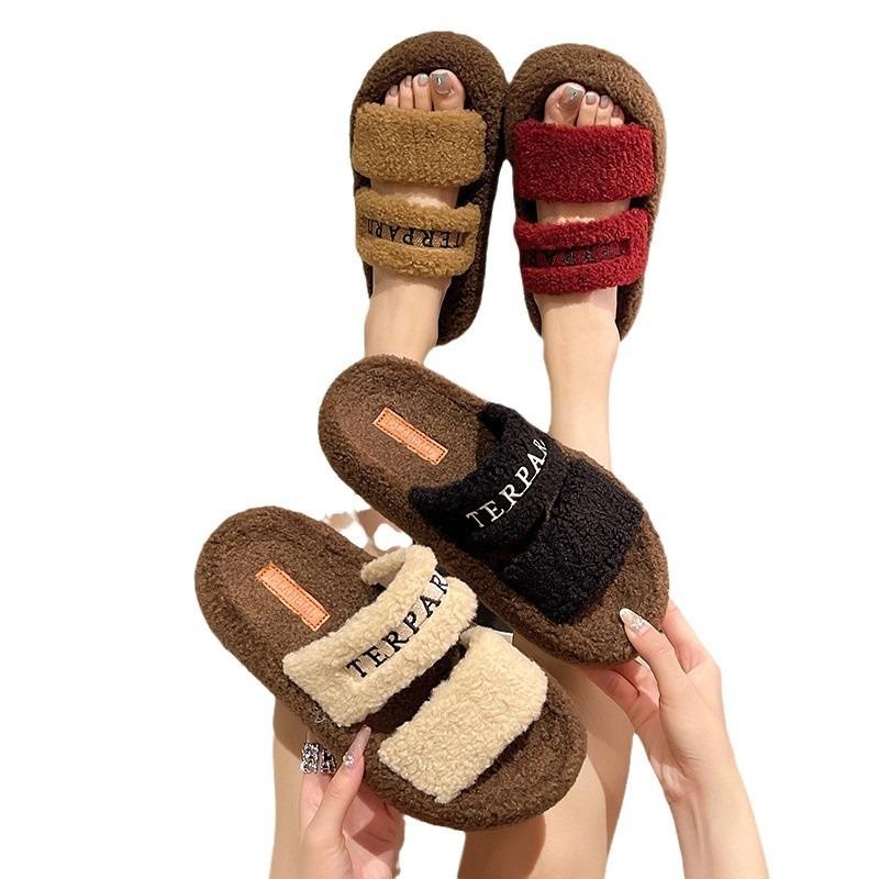 Fashion Outerwear Autumn and Winter New Thick-soled Cotton Slippers Fluffy Slippers Women's Home Fluffy Warm Slippers