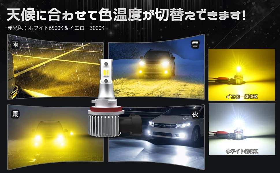 KOZATO Nebelscheinwerfer H8 LED 2-farbig umschaltbar H9 H11 H16 (Inlandsautos) LED Nebelscheinwerfer DC12V Auto 20W 6000LM superheller CSP Chip gelb weiß Auto LED