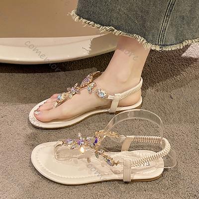 Moda Comemore Sandali Bassi Estivi Donna Ciabatte con Clip Cristallo Scarpe Donna Spiaggia Casual Slip-on Infradito Sandalias Femininos