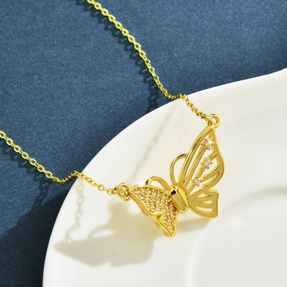 Light Luxury High-End Diamond-Encrusted Magnetic Butterfly Necklace Women'S Niche Design Clavicle Chain Temperament Personalized Fashion Neck Chain