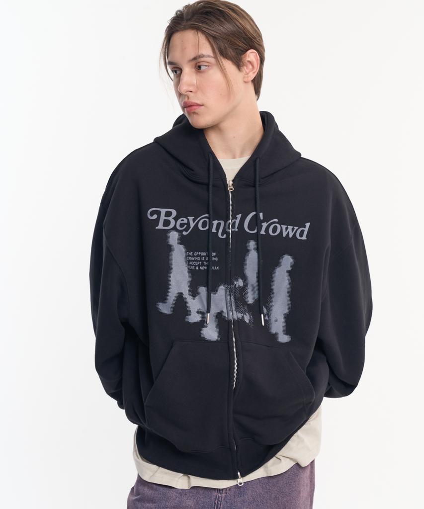 Moo Graphic Balloon Over Zip-Up Hoodie - Black