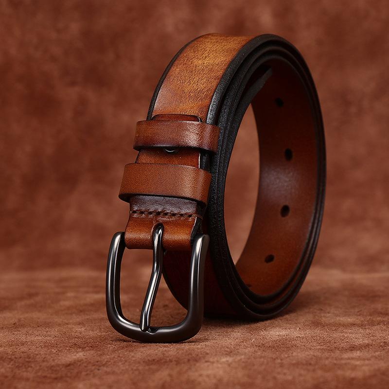 Women's Leather Belt Fashionable Retro Emboss Leather Belt Women's First Layer Cowhide Casual Pin Buckle Jeans Belt Women's