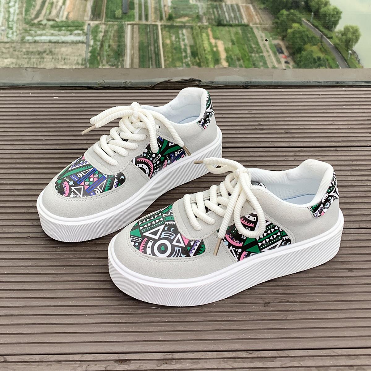 

Новые кроссовки большого размера с низкой посадкой на шнуровке в стиле масляной живописи, скейтборд, женская обувь, женские мокасины, кроссовки большого размера 42