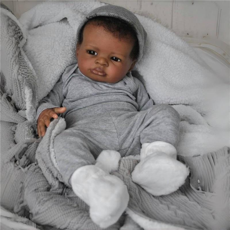 19inch Dark Skin Lanny Bebé Reborn Dolls Handmade Painted African Reborn Baby With Rooted Hair Doll Toys Muñecas Para Niñas