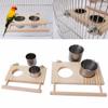Stainless Steel With Wooden Platform Water Dish Feeding Cup Pet Product Bird Feeder Hanging Bowl