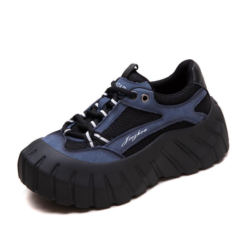 Fashion 5CM Sneakers Women Genuine Leather Thick Soled Big Toe Lace-Up Spring Autumn Lady Casual Flat Shoes Handmade Women Shoes