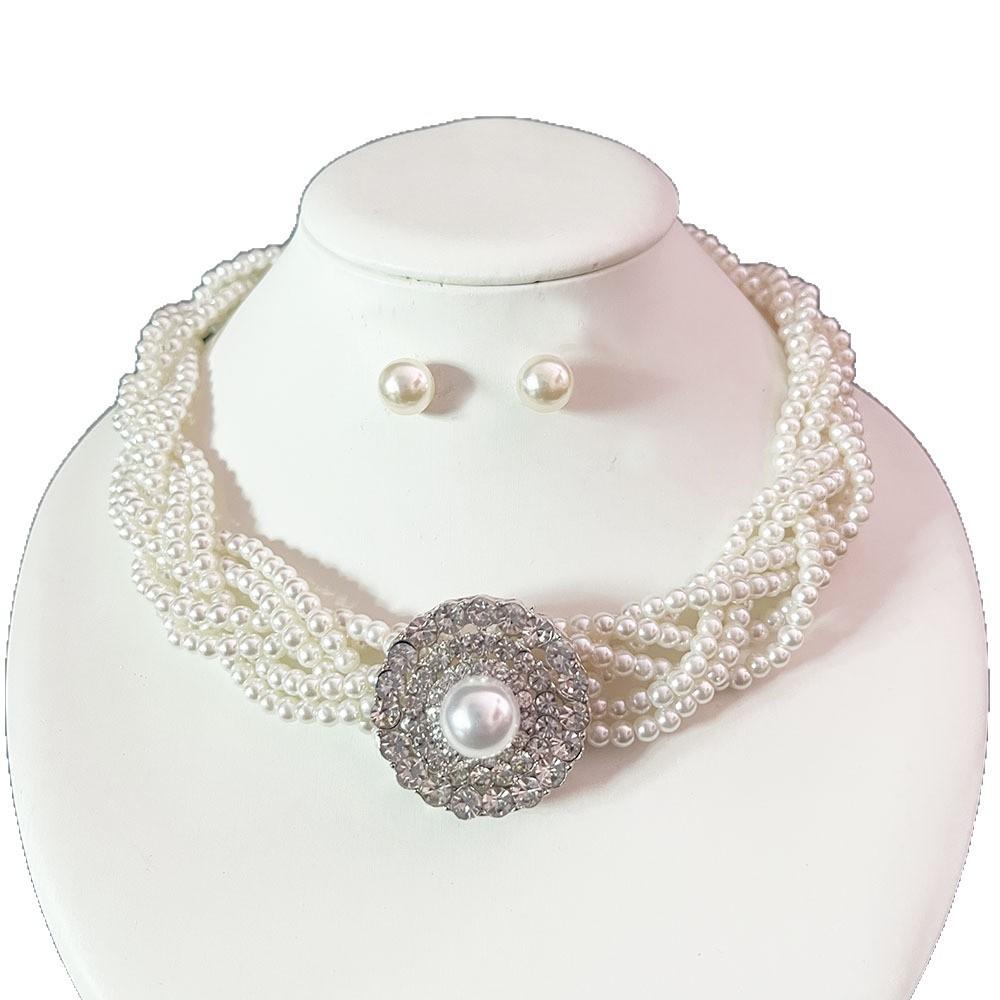 French diamond-encrusted woven glass pearl necklace DIY bee versatile collarbone chain fashion temperament small fragrant style jewelry