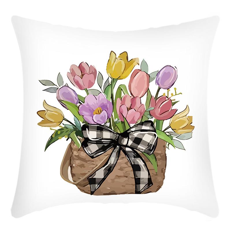 Fashionable Spring Flower Spring Elements Pillow Cover Linen Flower Cushion Pillow Cover