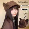 Autumn/Winter Japanese Cute Bear Ears Suede Octagonal Painter Hat - Women's Simple, Versatile & Face-Flattering Design