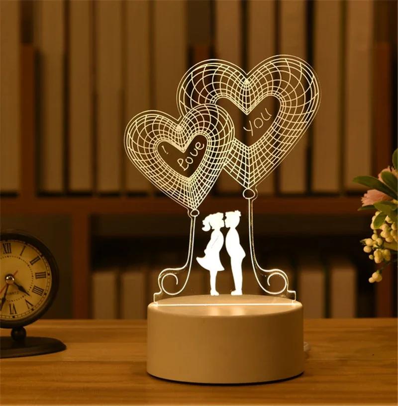 Heart Love Acrylic 3D Night Light USB DIY Kids Bedroom Night Lamp for Valentine's Day Decor Christmas Wedding Cute Gifts 2023