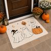 Cute Ghost Crew with Pumpkins in Kawaii Halloween Floor Mat Soft Flannel Non Slip Absorbent Entryway Bathroom Bedroom Garage