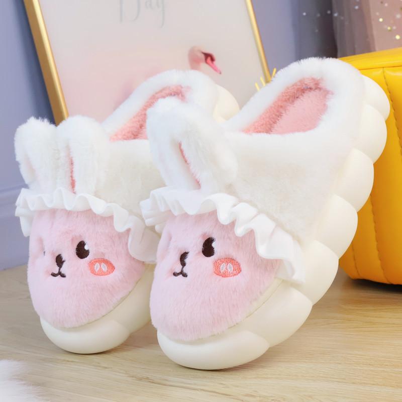 Fashion White Rabbit Hare Slippers Women's Cute Animal Platform Home Mules Shoes Girls Bedroom Plush Slides Slipper Ears Indoor Shoes
