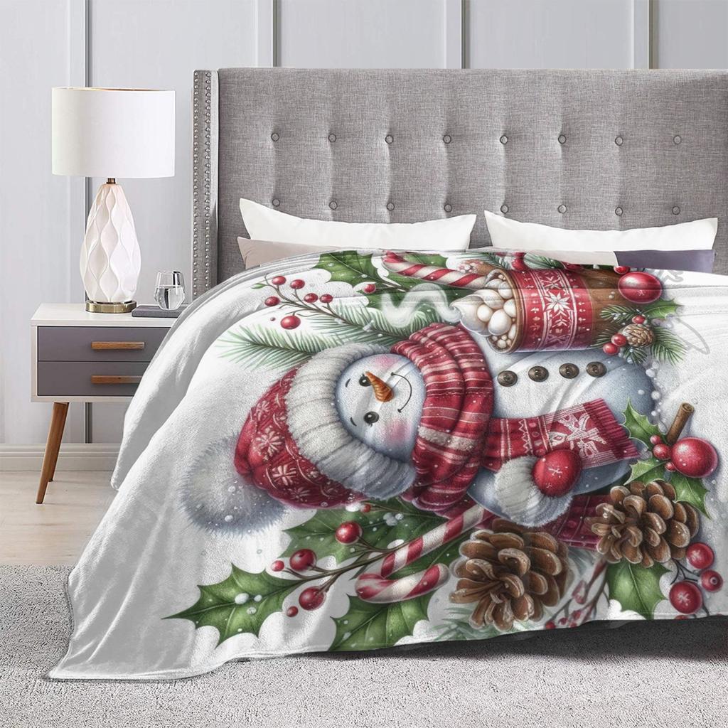 Christmas Snowman Plush Blanket Girls Boys  Flannel Bedding Throws For Outdoor Warm Soft Design Quality Bedspread Gift