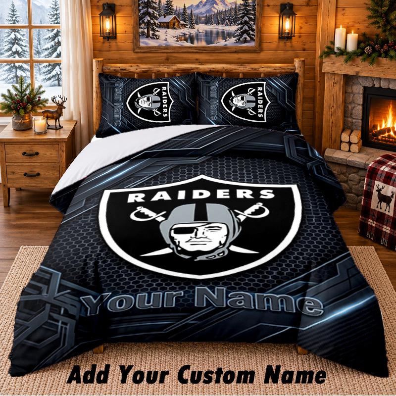 Постельное белье с узором Las Vegas Raiders, комплект из 3 предметов, с возможностью добавления имени, простыня и наволочки для домашней спальни