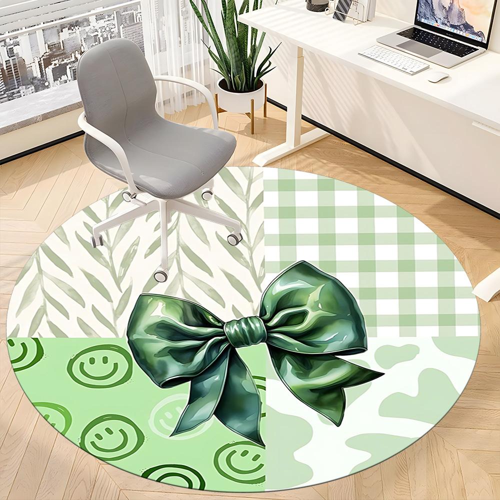 1pc Green Bow Office Round Rug, Carpet for Office, Gaming, Lightweight Round Floor Mat yy260205060