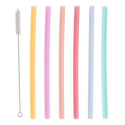 6pcs Portable Reusable Environmentally Friendly Silicone Drinking Straw with Cleaning Brush Set