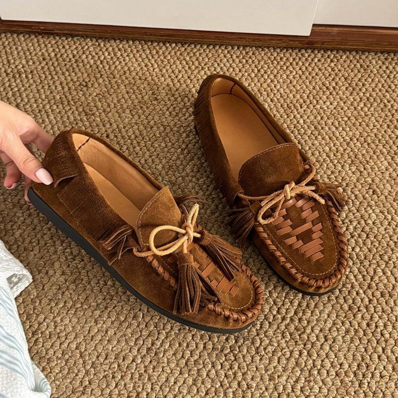 Retro brown flat bottom women's new autumn versatile loafer single shoes