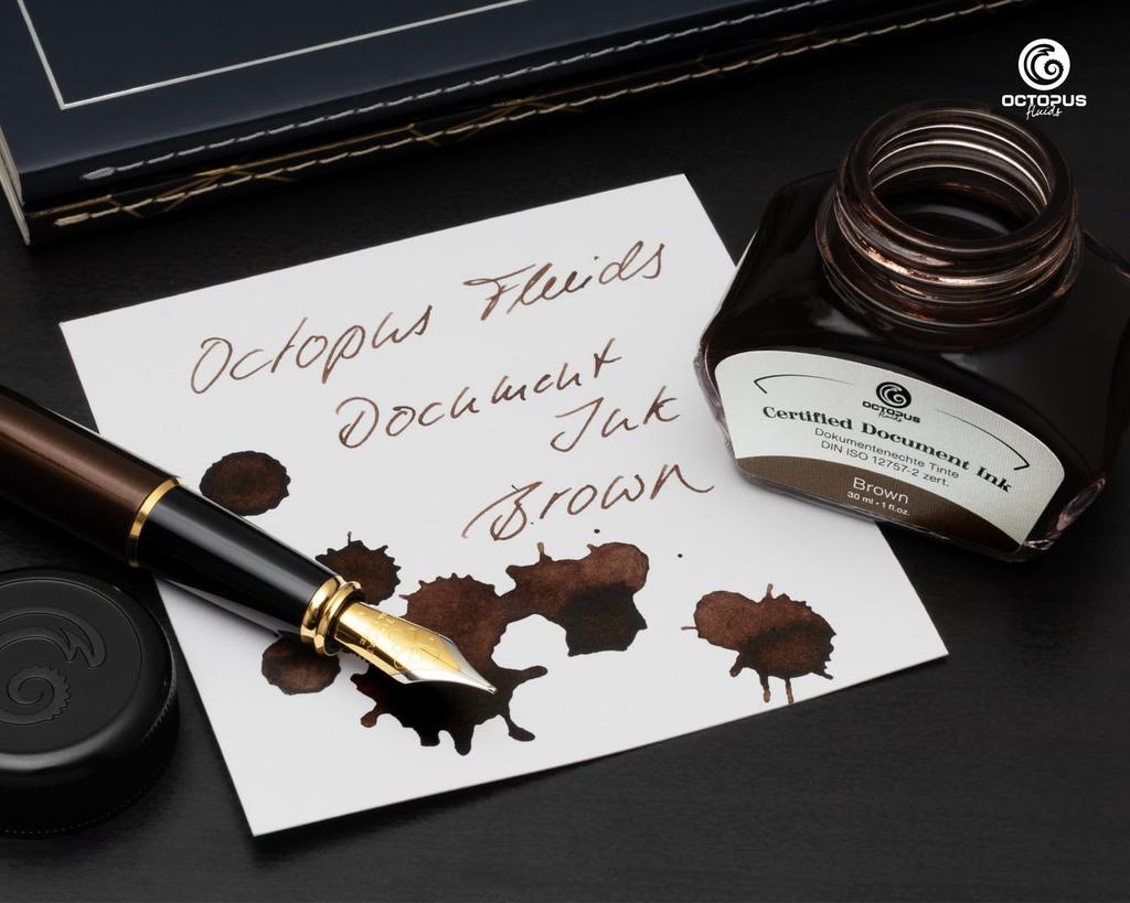 Octopus Fluids Document Fountain Pen Ink for Notaries and Pigment DIN ISO Made In Germany Ink, Registrars, Ink, 12757-2 Certified, (Brown)